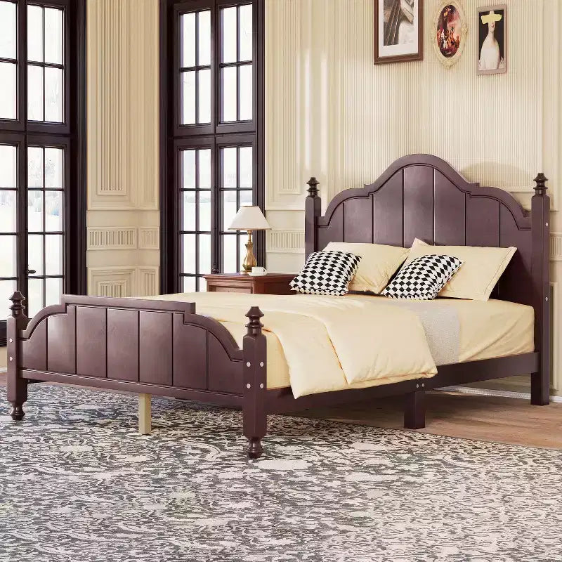 Vintage-Plattformbettgestell in Queensize – Massivholz aus Kiefer, MDF-Kopfteil, kein Boxspringbett erforderlich