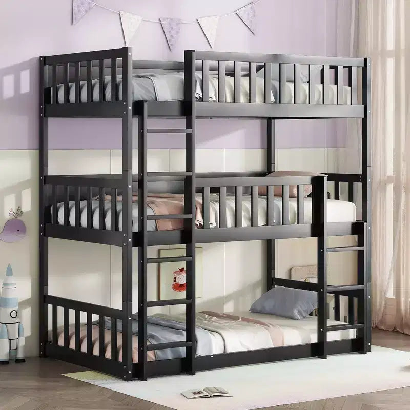 Dreistöckiges Etagenbett für Kinder, abnehmbares Etagenbett mit drei Einzelbetten, Leiter und Absturzsicherung, in 3 separate Betten zerlegbar