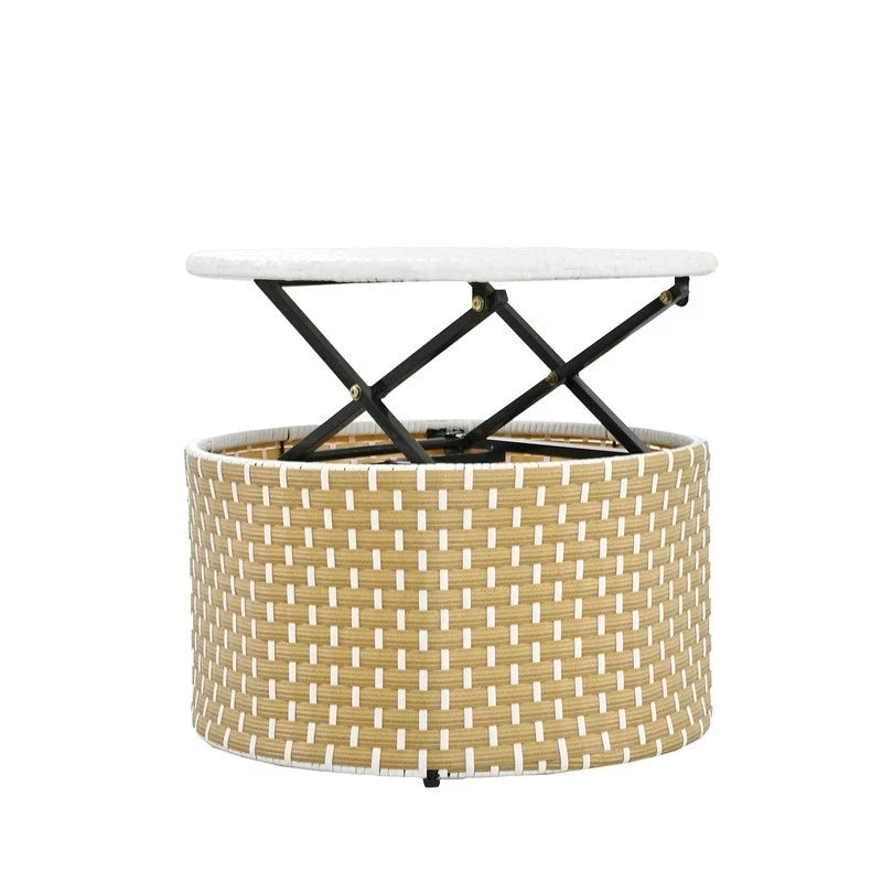 Rundes Outdoor-Tagesbett, zweifarbiges Flecht-Sonnenbett mit versenkbarem Dach