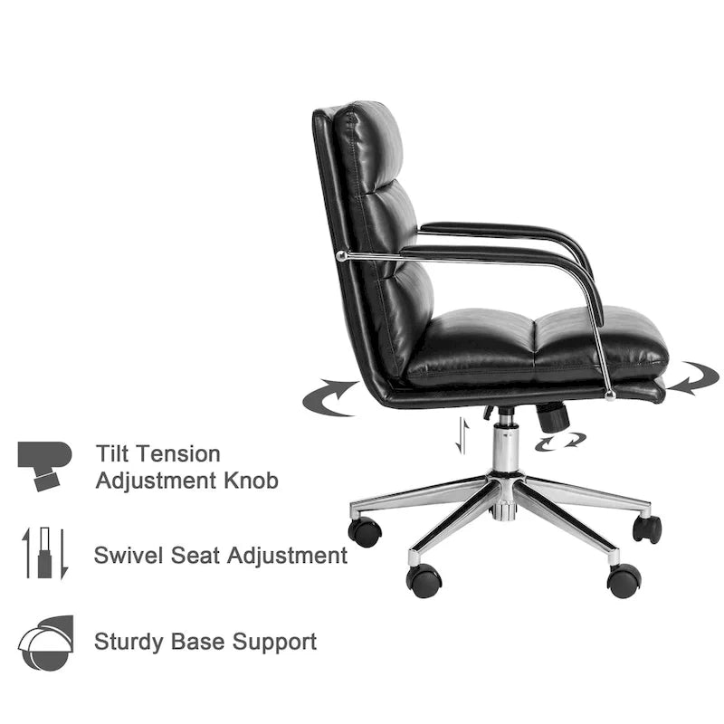 Glitzhome höhenverstellbarer, drehbarer Bürostuhl aus Kunstleder mit Armlehnen und ergonomischem Design
