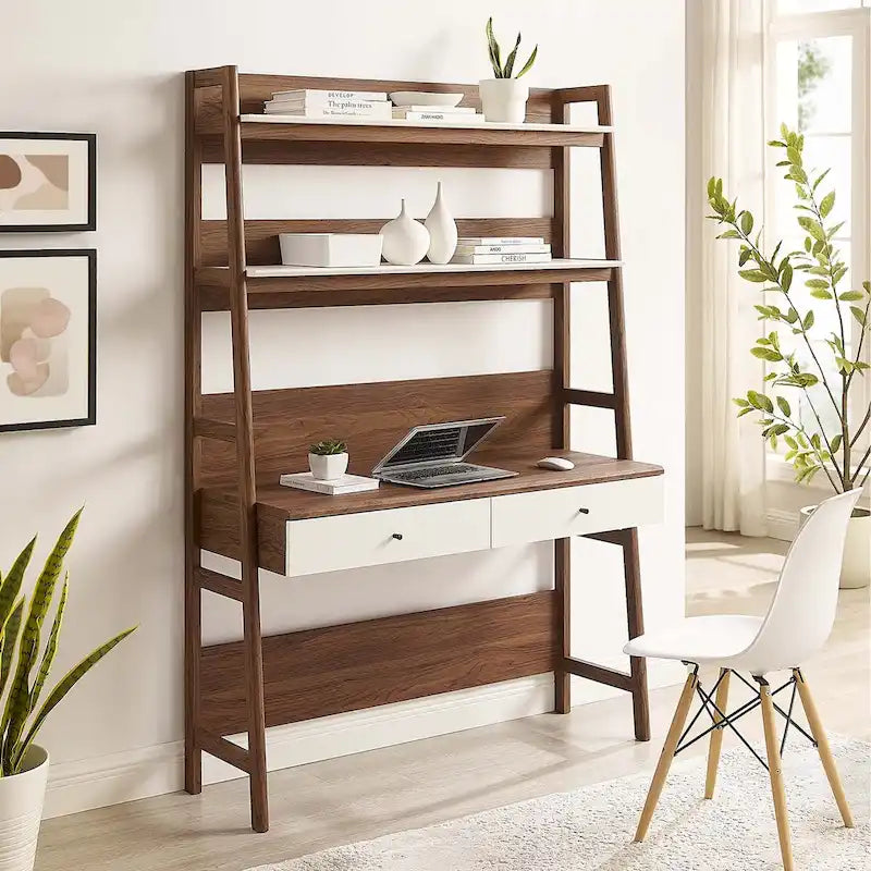 Schreibtisch mit Bücherregal und Schubladen