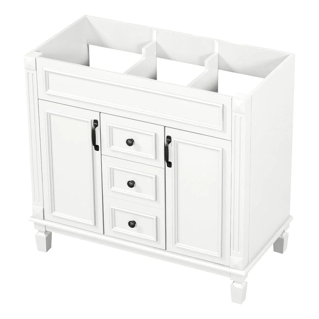 36" Moderner Badezimmer-Waschtisch mit Aufsatzwaschbecken und Spiegelschrank, 2 Türen und 2 Schubladen