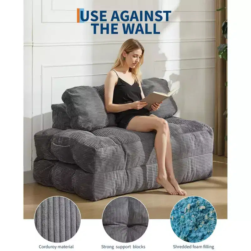 3-in-1-Klappsofa mit Schlaffunktion, umwandelbarer Schlafsessel mit Kissen, tragbarer ausklappbarer Sessel mit Schlaffunktion, bequemes Bodensofa mit Rückenstütze fürs Wohnzimmer, Beige