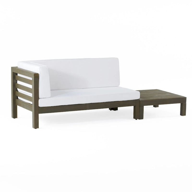 Oana Gartenmöbel-Set aus Akazienholz mit linkem Armteil, bestehend aus 2-Sitzer-Sofa und Couchtisch, inklusive Sitzkissen, von Christopher Knight Home