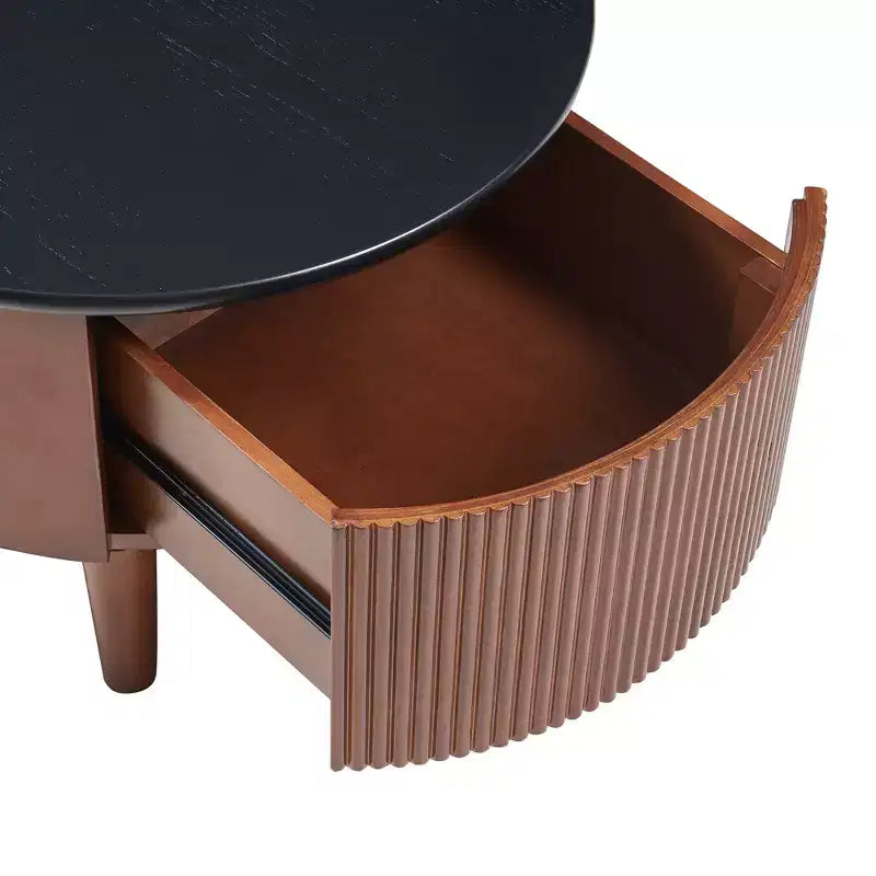 Moderner Couchtisch in Nesting-Bauweise mit Schublade, runder Wohnzimmertisch mit Stauraum