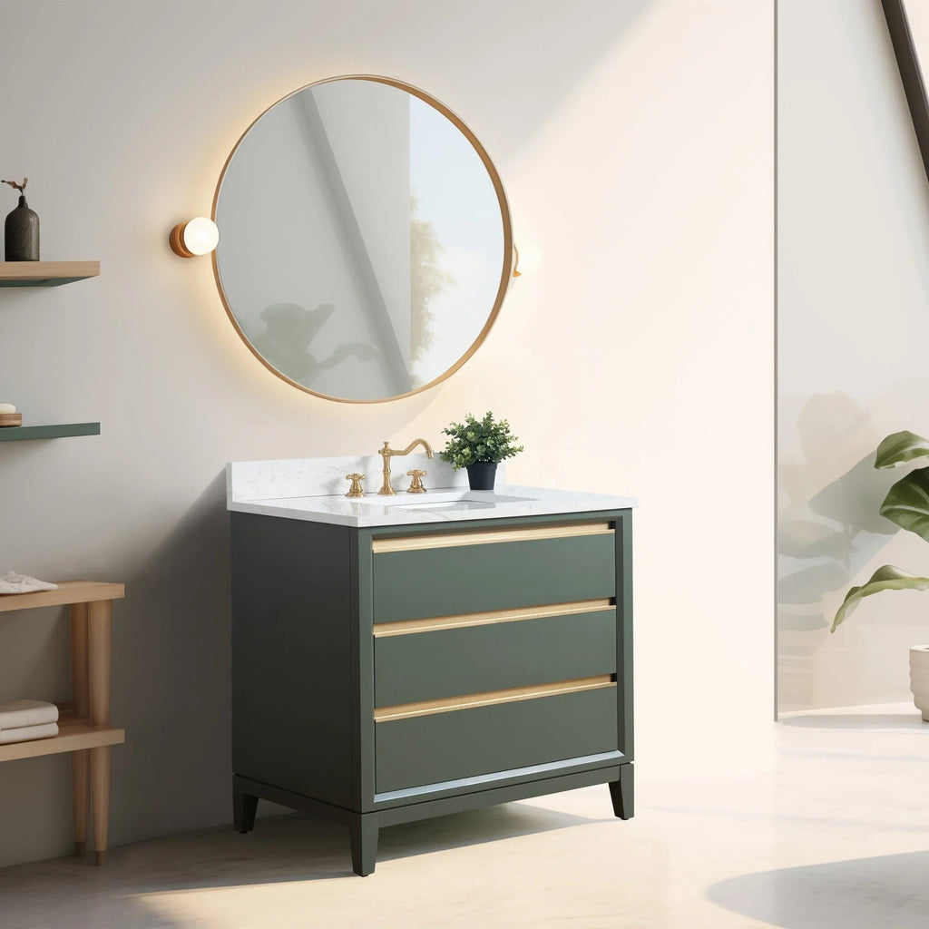 Vanity Art Badezimmerschrank mit Keramikwaschbecken und Platte aus technischem Marmor