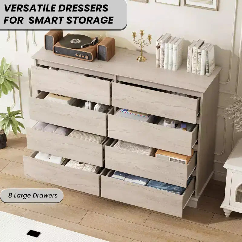 Moderne Schlafzimmerkommode mit 8 Schubladen, Holz-Kommode als Aufbewahrungseinheit für den Kleiderschrank, breiter Schubladenschrank