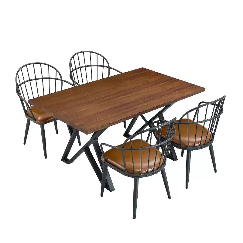 5-teiliges Esstisch-Set mit 4 Essstühlen und rundem/eckigem Tisch, Schwarz+Natur/Walnuss-ModernLuxe