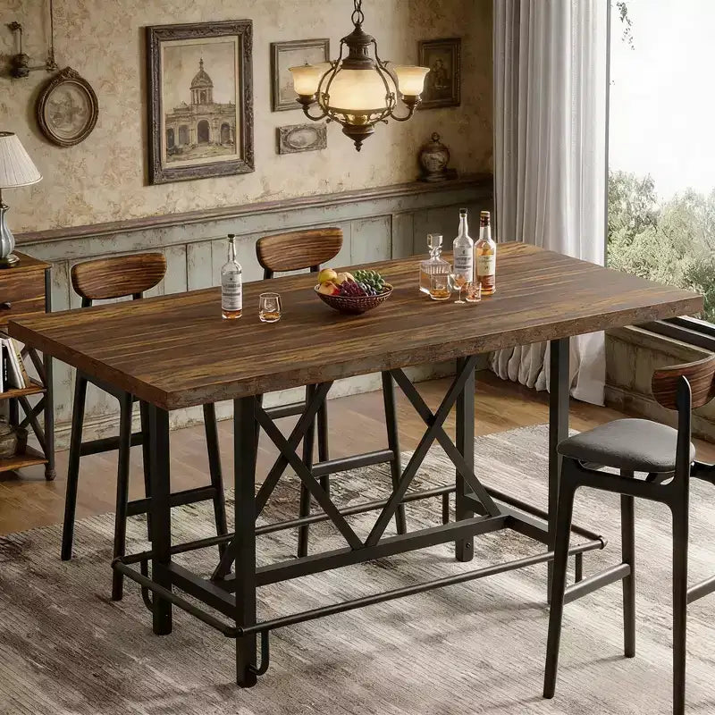 GDFStudio Bar-Stehtisch aus rustikalem Holz und Metall