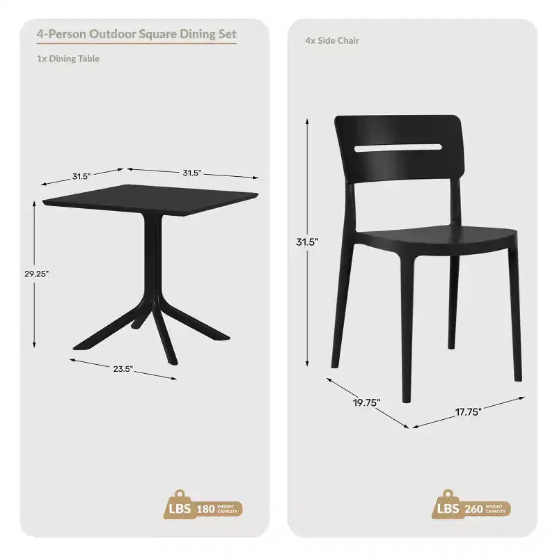 WestinTrends Playa Modern 5-teiliges Essgruppe aus Kunstharz für die Terrasse mit stapelbaren Terrassenstühlen