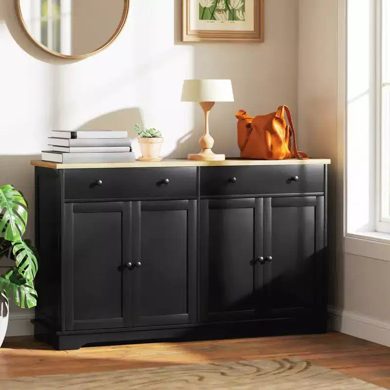 HOMCOM Sideboard-Buffetschrank mit Stauraum, moderner Küchenschrank mit 4 Türen, 2 Schubladen und 2 verstellbaren Einlegeböden, Kaffeebar-Schrank