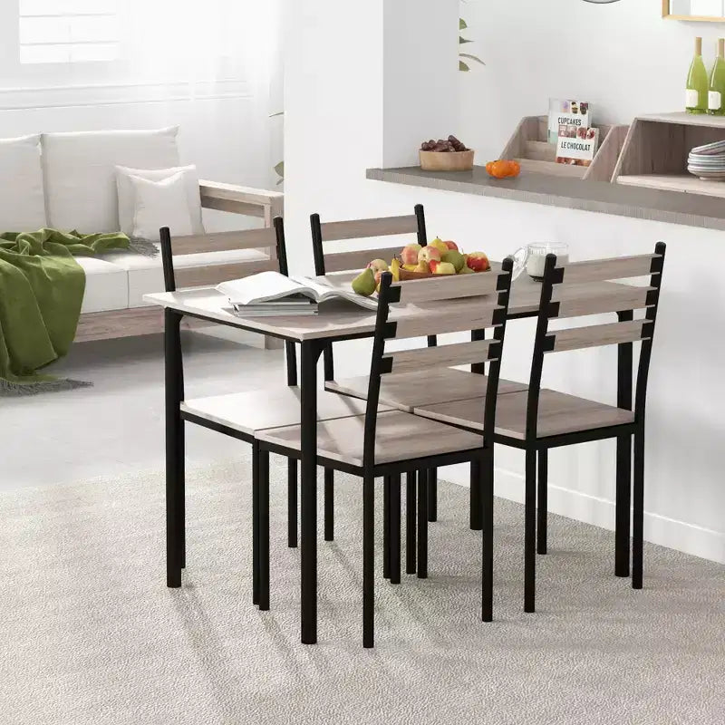 HOMCOM Modernes 5-teiliges Esszimmertisch-Set aus Holz, 1 Tisch und 4 Stühle mit Metallbeinen, geeignet für den Außenbereich