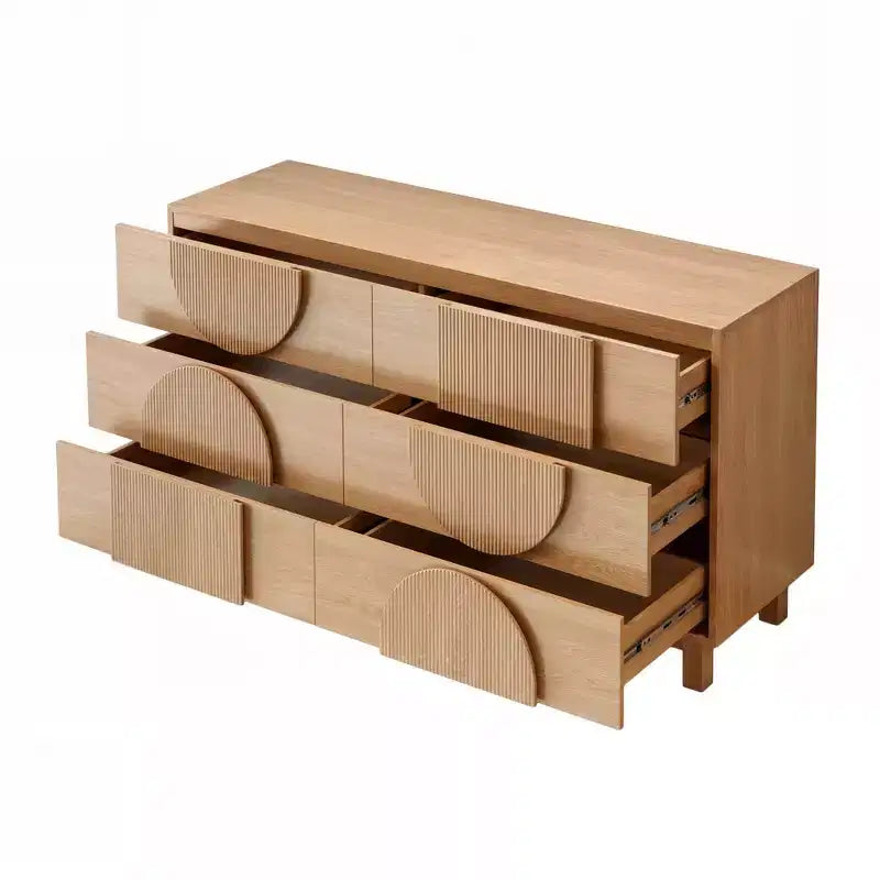 Moderne geometrische Kommode mit 6 Schubladen, breiter Aufbewahrungsschrank mit Halbkreis-Akzent für Schlaf- und Wohnzimmer