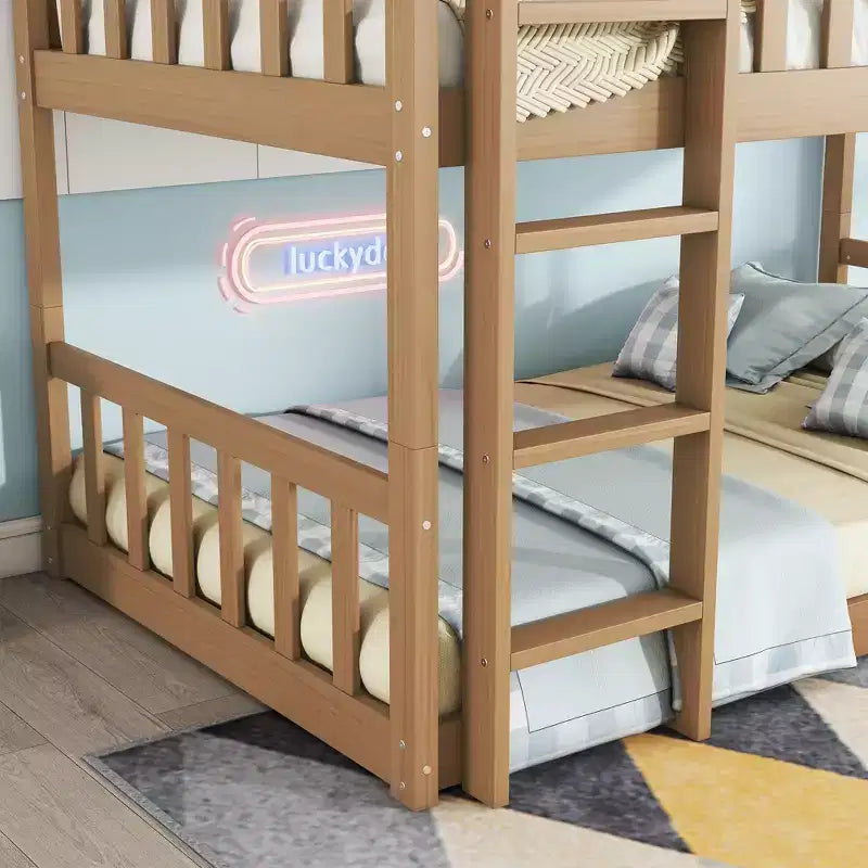 Dreistöckiges Etagenbett für Kinder, abnehmbares Etagenbett mit drei Einzelbetten, Leiter und Absturzsicherung, in 3 separate Betten zerlegbar