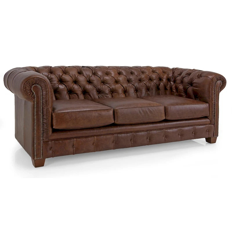 Hancock Chesterfield-Sofa mit Tufting aus genarbtem italienischem Leder – 79 H x 218 B x 102 T (cm)