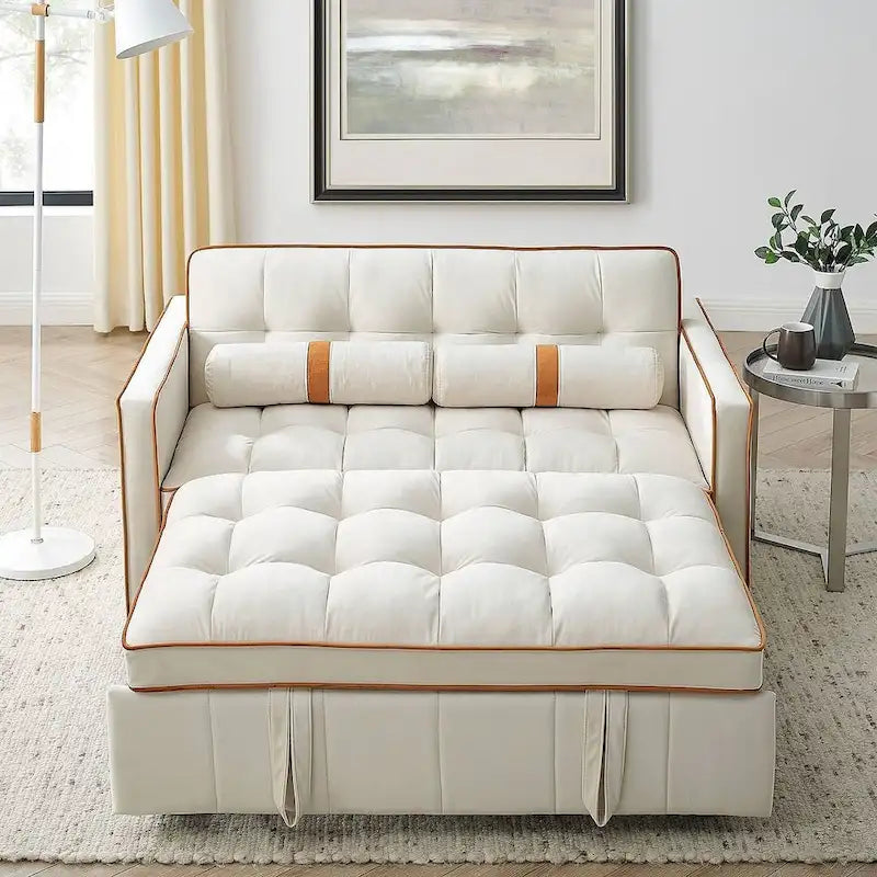 Multifunktionales Samt-Schlafsofa mit Ausziehfunktion, verstellbarer Rückenlehne und Kissen – k. A.