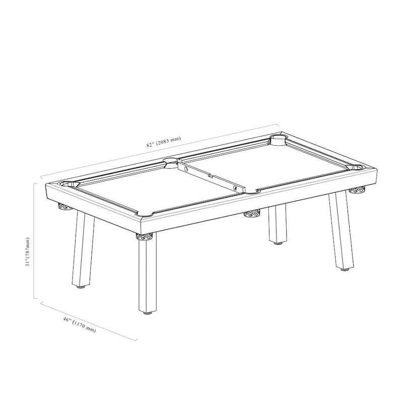 Norwalk Indoor/Outdoor 7-Fuß-Billardtisch in Schieferoptik, Esstischgarnitur für 6 Personen mit 4 Bänken und Zubehör, weißes Finish