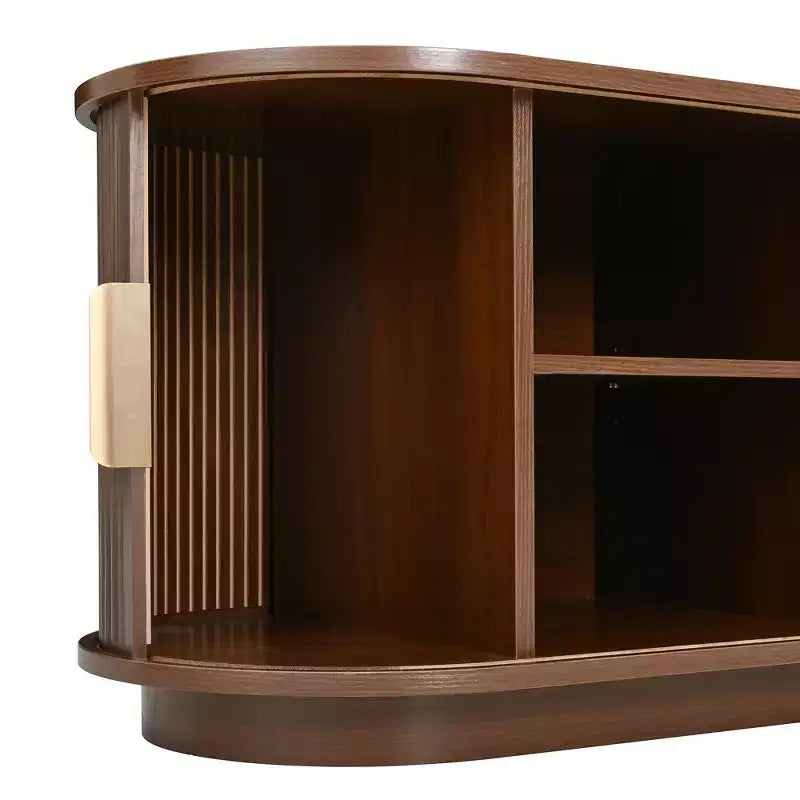 GDFStudio Roy Bauernhaus-TV-Ständer aus Holz mit verschiebbarer Rollladentür und verstellbarem Stauraum