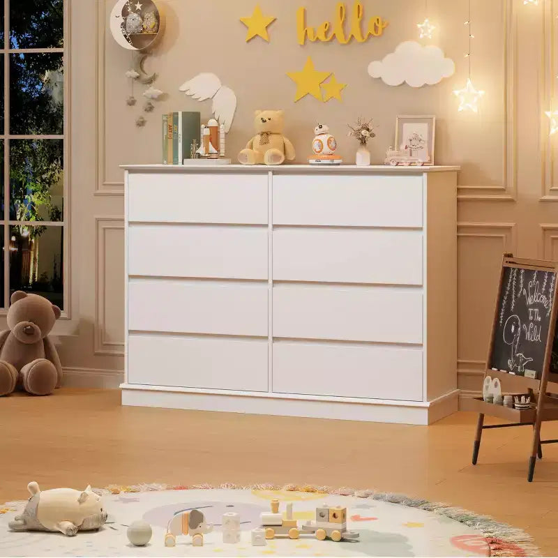 Moderne Schlafzimmerkommode mit 8 Schubladen, Holz-Kommode als Aufbewahrungseinheit für den Kleiderschrank, breiter Schubladenschrank