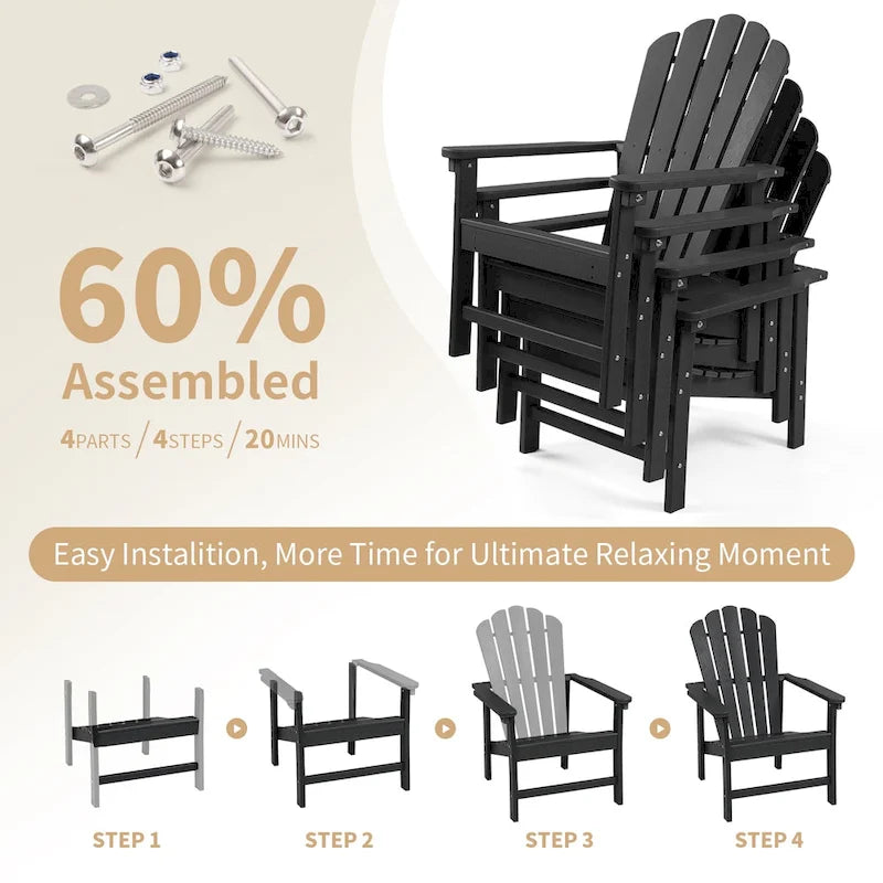 Vrakae 6er-Set stapelbarer Adirondack-Gartenstühle aus HDPE für jedes Wetter