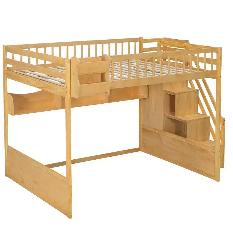 Queen-Hochbettgestell mit Treppe, Kleiderschrank & Regalen - MDF, 650 lb