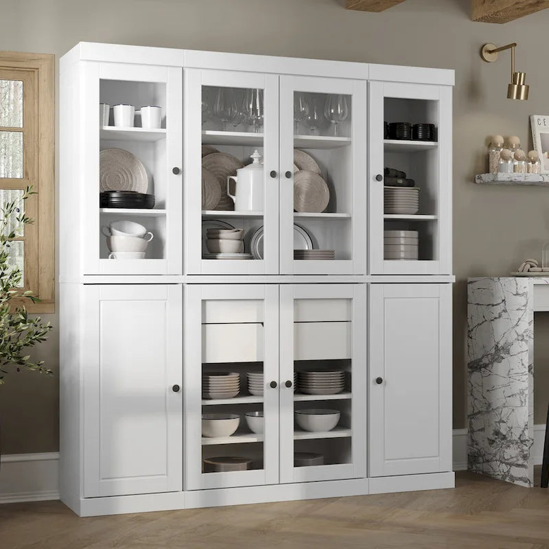 Küchenbuffet aus 100 % Massivholz mit Glas- oder Holztüren und 2-Schubladen-Set, 65 x 71,5
