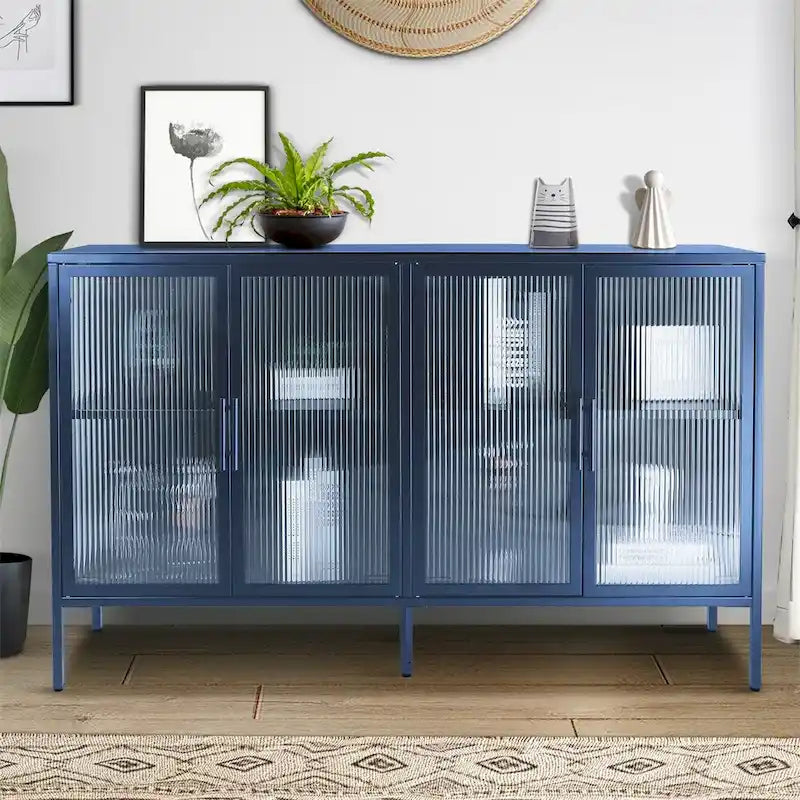 Stilvoller 4-türiger Vitrinenschrank aus gehärtetem Glas, 4 Glastüren, verstellbares Einlegeboden