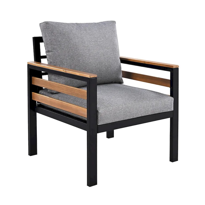 4-teiliges Outdoor-Sofa-Set für 5 Personen mit Couchtisch aus Massivholz und abnehmbaren Kissen