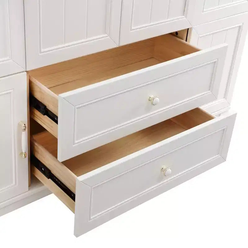 Weiße Holz-Kleiderschrank, 156 cm, mit 2 Schubladen, Kleiderstange und Einlegeböden
