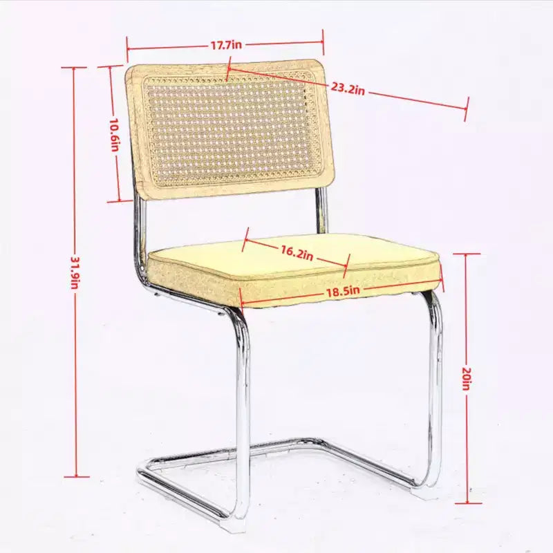 2 Stück moderne Esszimmerstühle mit Leinenbezug, Rattanstuhlücken und Chromgestell