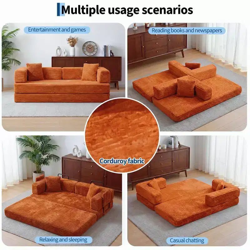 80,7" 5-in-1 ausklappbares Schlafsofa ??Kordsamt, 544 kg, keine Montage erforderlich