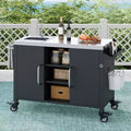 55,5 Zoll Outdoor-Kücheninsel mit Spüle, Edelstahl-Vorbereitungstisch mit Gewürzregal und feststellbaren Rollen, Grillwagenstation, Schwarz – ModernLuxe