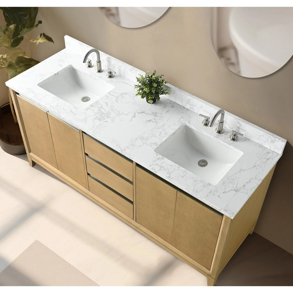 Vanity Art Badezimmerschrank mit Keramikwaschbecken und Platte aus technischem Marmor