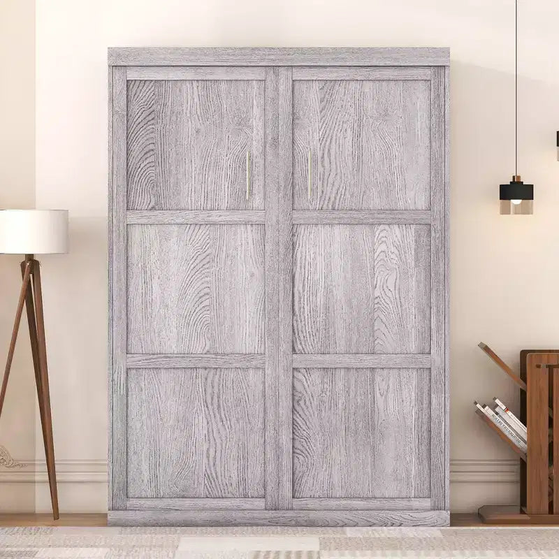 Schrankbett in Doppel-/Einzelbettgröße, Wandbett aus Holz, Grau