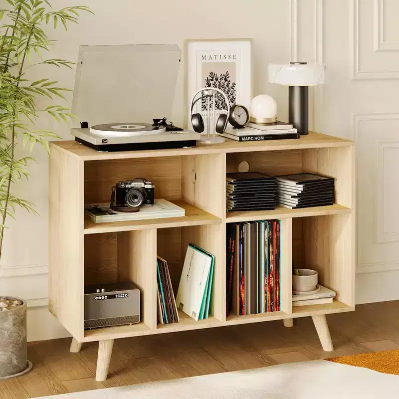 COZONY Plattenspieler-Ständer mit Vinyl-Aufbewahrung, 39,5 Zoll dekoratives Bücherregal Plattenspieler-Ständer fasst bis zu 350 Alben Wohnzimmer