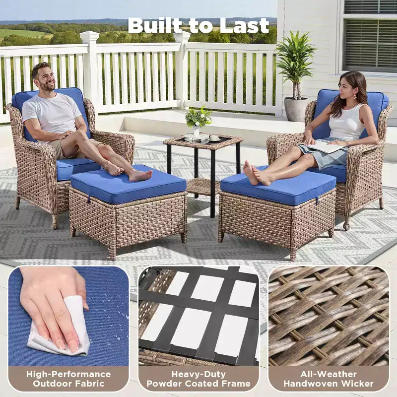 GDFStudio Halston Outdoor-Korbsessel-Set mit Kissen und Beistelltisch