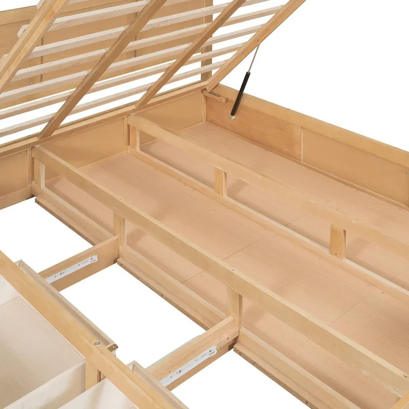 Holz-Plattformbett mit Stauraum und 2 Schubladen