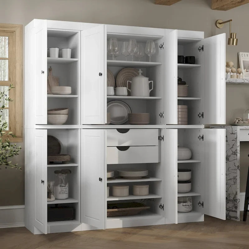 Küchenbuffet aus 100 % Massivholz mit Glas- oder Holztüren und 2-Schubladen-Set, 65 x 71,5