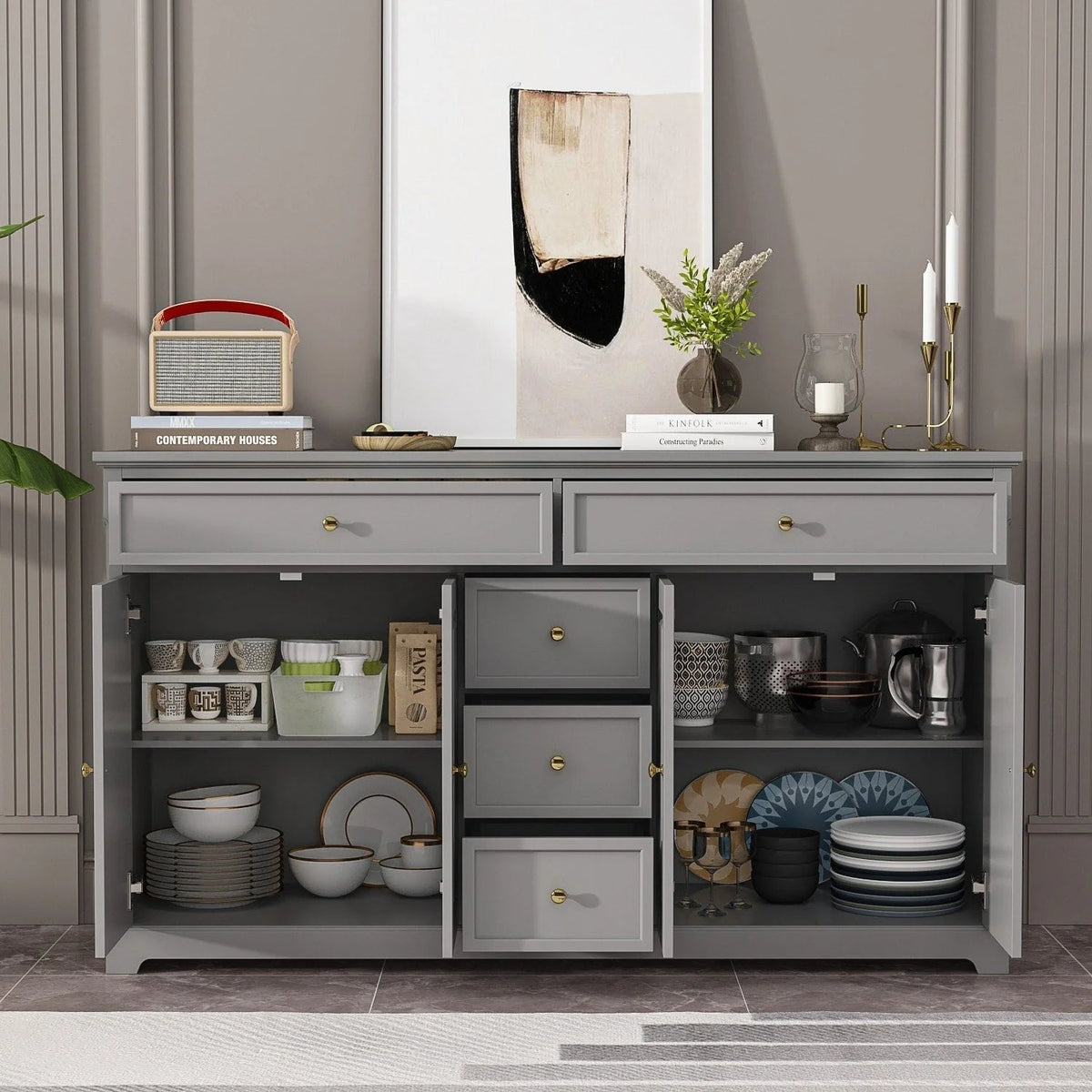 59,1 Sideboard Buffet Weiß Mid-Century Modern Contemporary Lackiert