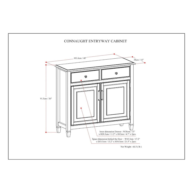 WYNDENHALL Hampshire 40 Zoll breiter Aufbewahrungsschrank für den Eingangsbereich aus Massivholz im traditionellen Stil - 40w x 15t x 36h