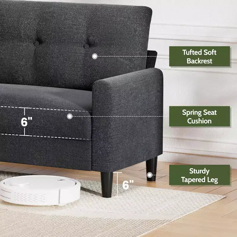Dyonery 2-Sitzer-Sofa, Zweisitzer-Couch für Büro und kleine Räume, 61 cm tiefe Sitzfläche, FSC-zertifizierter Massivholzrahmen, werkzeugloser Aufbau