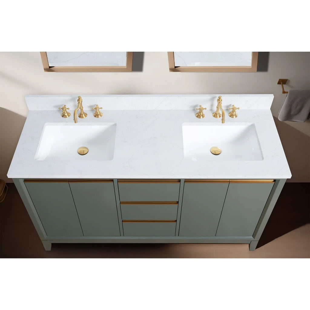 Vanity Art Badezimmerschrank mit Keramikwaschbecken und Platte aus technischem Marmor