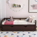 Okak Twin Size ausziehbares Design-Tagesbett mit Bettkasten/Schubladen & Sicherheitsgitter, Massivholz-Plattformbettgestell für Teenager, Erwachsene