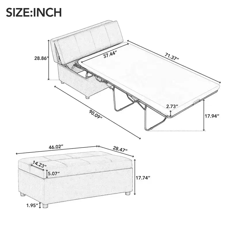 Wandelbares Twin-Size-Schlafsofa mit Bettkasten und Matratze – platzsparendes Gästebett für Wohnzimmer und Wohnung
