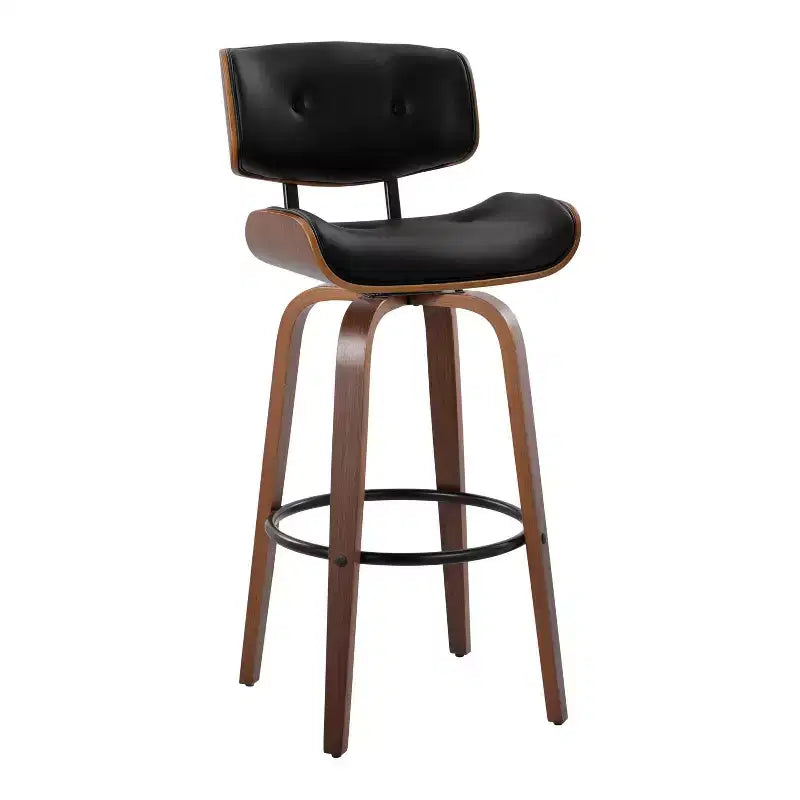 2er-Set Lombardi Barhocker Walnuss/Schwarz – LumiSource: Mid-Century, feste Höhe, gesteppt, 77,5 cm Sitzhöhe