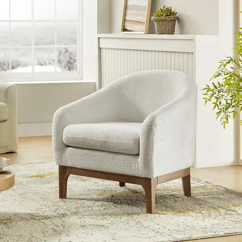 Augus Moderner Bouclé-Akzent-Tonsessel mit Beinen aus Massivholz von HULALA HOME