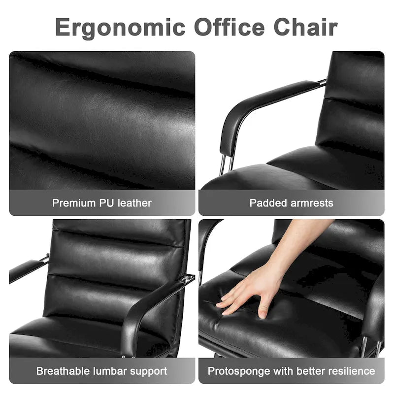Glitzhome höhenverstellbarer, drehbarer Bürostuhl aus Kunstleder mit Armlehnen und ergonomischem Design