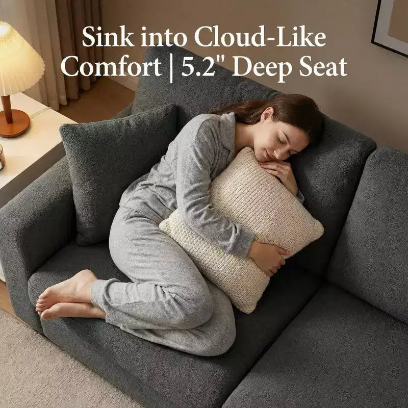 83W Modernes 3-Sitzer-Sofa mit tiefer Sitzfläche, weichem Stoff, breiter Armlehne, abnehmbarem, waschbarem Kissenbezug