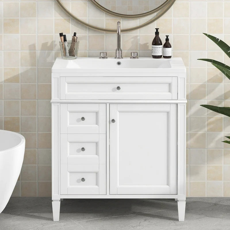 Badezimmerschrank mit integriertem Waschbecken und Kippschublade