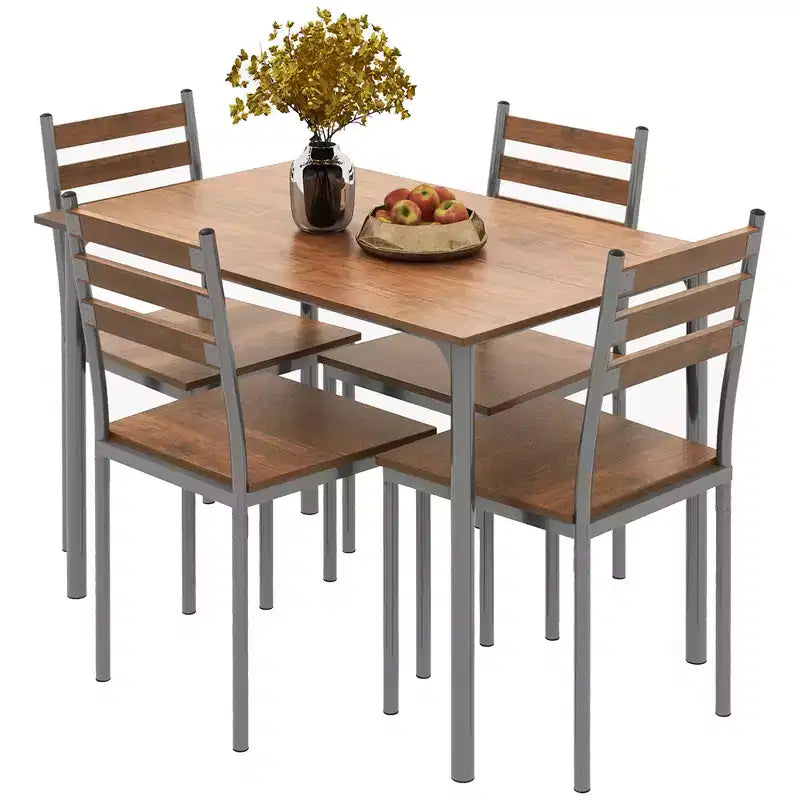 HOMCOM Modernes 5-teiliges Esszimmertisch-Set aus Holz, 1 Tisch und 4 Stühle mit Metallbeinen, geeignet für den Außenbereich